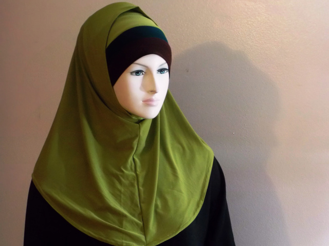 Olive triple band underscarf with hijab 10